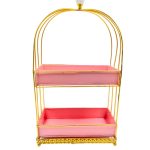 Whimsical Pink and Gold Tiered Display Stand with Crystal Finial – Elegant Metal Organizer for Home and Events|COLOUR-PINK AND GOLD| Brand Name : SUGARCRAFT BOX CO
