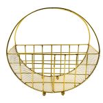 Golden Geometric Wire Basket with Round Handle – Modern Decorative Centerpiece