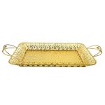 Golden Decorative Tray Metal Floral Pattern Glossy Finish| Golden Plated Tray | Multipurpose Tray,Fruit Serving Tray for Pooja