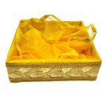 Opulent Golden Fabric Gift Basket with Embroidered Trim – Luxurious Organizational Container for Special Occasions |COLOUR-GOLD|SIZE-SMALL|10X10|